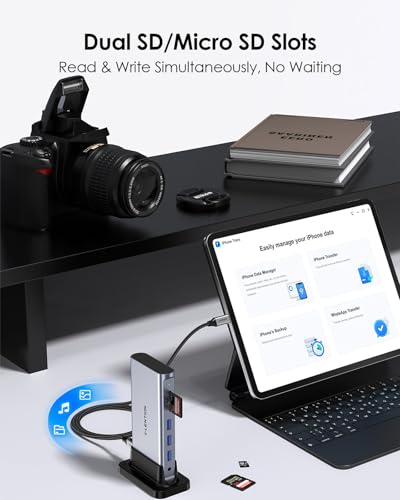 LENTION USB C Docking Staion 4K@60Hz, Ethernet, 5xUSB 3.0, 100W PD, Audio | 11 in 1 Dock, 3.3ft Long Cable, Card Readers, Detachable Design, No Driver, Compatible with macOS, Windows & ChromeOS (D54) - color: Space Gray