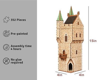 The Great Tower P- Medieval Castle - DIY Wooden Building Kit Crafts for Adults, Puzzle Wood Model Kit - Laser Cut Wooden Puzzle Architecture & Engineering Assembly Set - Hobby building kit - Realistic - color: Great Tower (Real Texture)