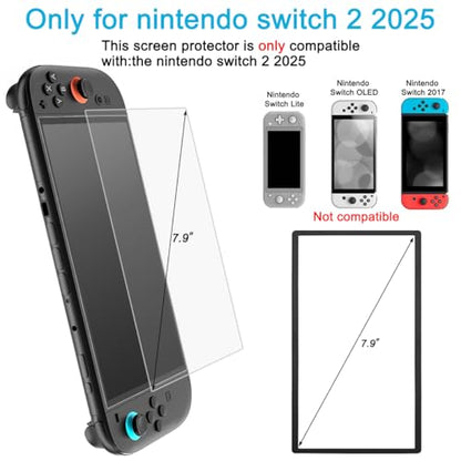 Compatible with Switch 2 Screen Protector 2025, 3 Pack Tempered Glass with Installation Frame, High Hardness, HD Clear, Bubble-Free, Screen Guard for Switch 2 Console