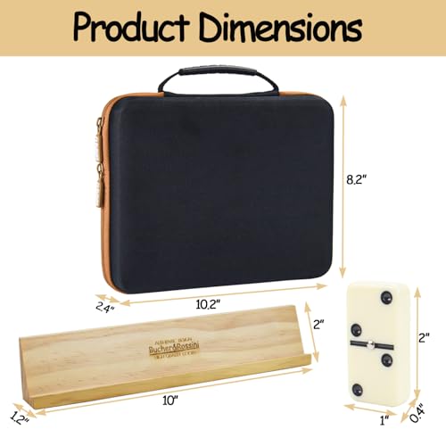 Bucher&Rossini Dominos Set for Adults with 4 Domino Racks Double Six Dominoes Set in Portable Case with 4 Wooden Domino Holders in EVA Hard Case Sturdy and Easy to Carry Ideal Gift Present - color: Double 6 + Hard Case + Racks