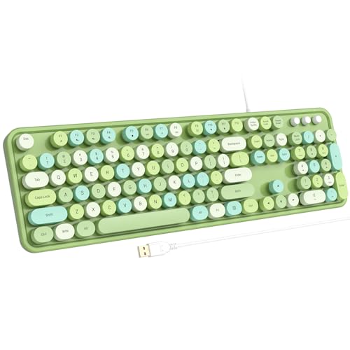 Atelus Computer Keyboard Wired, Typewriter Style, Plug Play USB Keyboard with Large Number Pad, Caps Indicators, Foldable Stands, Full Size Wired Keyboard for Windows PC Laptop (Green Colorful) - color: Green Colorful