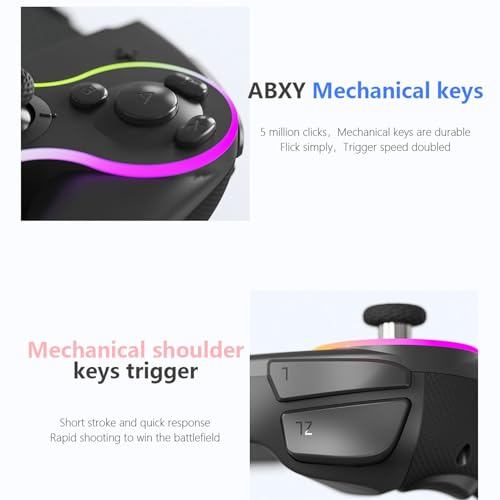 ASHATA Wireless Joypad for Pro Controller Compatible with OLED One Piece Joypad with Mechanical Keys RGB Lighting Adjustable Vibration for OLED Gaming (Black) - color: Black