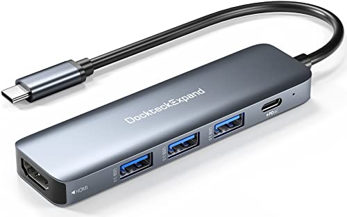 USB C HUB, DockteckExpand USB-C Multiport Adapter 5 in 1 with 4K HDMI, 100W Power Delivery, 3 USB 3.0 Data Ports for MacBook Pro/Air, iPad Pro/Air/Mini 6 and More - color: 5 IN 1 Space Grey