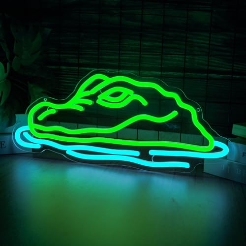 Crocodile Neon Sign - Alligator LED Light for Boys Room, Swamp Theme Reptile Decor, Lake House Wall Art, Man Cave Neon Sign, Fishing Lodge Decor(16.5 * 7.1inch) - style: Crocodile