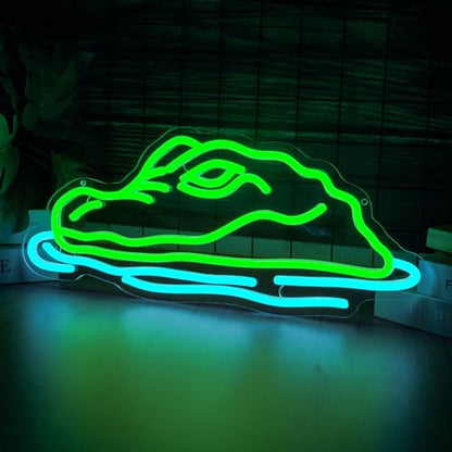 Crocodile Neon Sign - Alligator LED Light for Boys Room, Swamp Theme Reptile Decor, Lake House Wall Art, Man Cave Neon Sign, Fishing Lodge Decor(16.5 * 7.1inch) - style: Crocodile