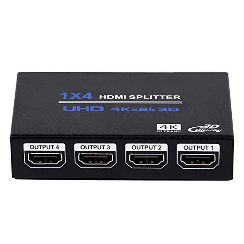 1x4 HDMI Splitter, 1 in 4 Out HDMI Splitter Audio Video Distributor Box Support 3D & 4K x 2K Compatible for HDTV, STB, DVD, PS3, Projector Etc, Duplicate/Mirror Screen Only (Not Extend)