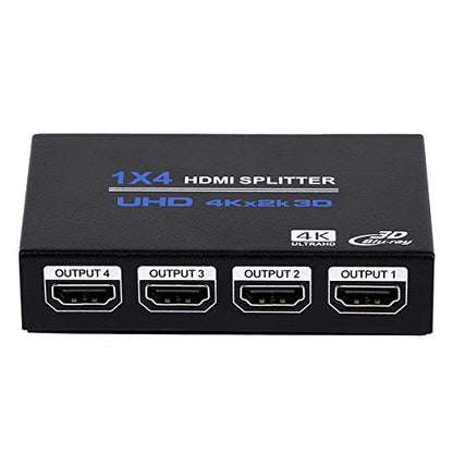 1x4 HDMI Splitter, 1 in 4 Out HDMI Splitter Audio Video Distributor Box Support 3D & 4K x 2K Compatible for HDTV, STB, DVD, PS3, Projector Etc, Duplicate/Mirror Screen Only (Not Extend)