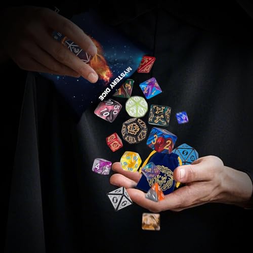 Mystery Dice Set – 7 Pcs Acrylic Polyhedral Dice + 1 Pcs Velvet Bag | Random Patterns & Various Styles DND Dice Gifts for D&D, Pathfinder, MTG, Table Game Night, Dice Goblins, RPG Players & DMs - style: 1 bag Mystery Dice