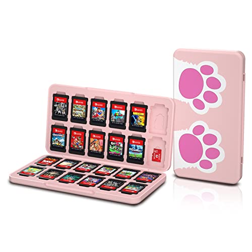 NANANINO Pink Game Storage Case Compatible with Nintendo Switch – Slim 24-Slot Holder with Cute Cat Paw Design - color: CatPaw