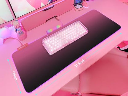 JMIYAV Pink RGB Gaming Mouse Pad 31.5x12 Inch PC XL Large Extended Glowing Led Light Up Desk Pad Non-Slip Rubber Base Computer Cute Mousepad Mat Desk Accessories Gaming Setup 83-MF - color: Black-to-pink gradient