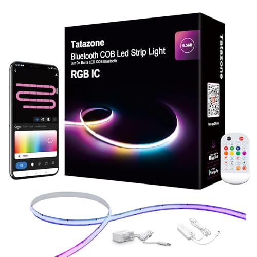 Tatazone 6.56ft Bluetooth RGB+IC COB Led Strip Light with App, Chasing COB Light Strip, Segmented Control, Music Sync, Color Changing Led Lights for Home Decor, Gaming, Cabinet, Desk - size: 6.56ft-Not Support Alexa