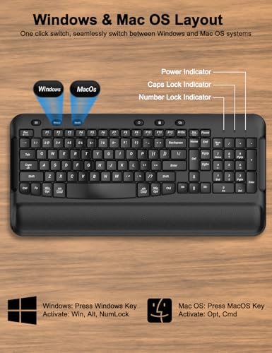 Wireless Keyboard and Mouse Combo, EDJO 2.4G Full-Sized Ergonomic Computer Keyboard with Wrist Rest and 3 Level DPI Adjustable Wireless Mouse for Windows, Mac OS Desktop/Laptop/PC, Carbon Black - color: Carbon Black