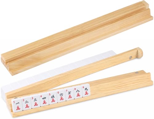 MUTEX American Natural Wooden Mahjong Racks with Pushers Set of 4, 17.5" | Built-in Magnets for Slip-Free Pushing & Storage, Ideal for Lessons, Family Game Nights, Beginners & Holiday Gifting - color: Natural Wood
