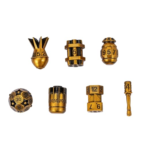 UDIXI Metal DND Dice Set 7PCS RPG Polyhedral Metal D&D Dice Set AncientGold | Bomb Shape, Solid Metal, Cool Design, Leather Pouch Packaging, for Dungeons and Dragons Role Playing Games Tabletop Games - color: Ancient Golden