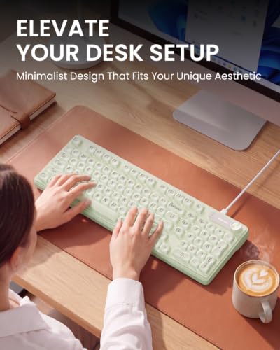 EWEADN V102 Wired Keyboard, 98 Keys Creamy Gaming Keyboard with Display Screen, Media Knob RGB Silent Wired Cute Computer Keyboard for Laptop PC Gamer - Green - color: Green