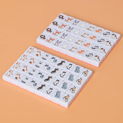 GRACIAS 4 Players Mahjong Block Set, 128 Pink Tiles(1.18”) with Animal and Food Pattern, Portable Mahjong Set with A Carry Bag, Mahjong Tile Game - color: Pink