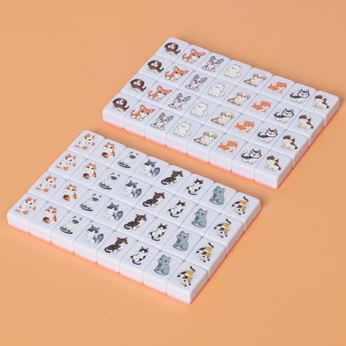 GRACIAS 4 Players Mahjong Block Set, 128 Pink Tiles(1.18”) with Animal and Food Pattern, Portable Mahjong Set with A Carry Bag, Mahjong Tile Game - color: Pink
