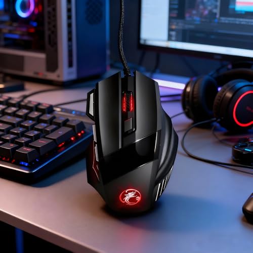High Performance Wired Gaming Mouse, 3200 DPI, RGB, Adjustable Weights for PC Laptop - Black