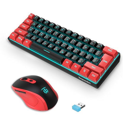 Snpurdiri 2.4G Wireless Gaming Keyboard and Mouse Combo, Include Mini 60% Merchanical Feel Keyboard, Ergonomic Vertical Feel Small Wireless Mouse(Red and Black) - color: Red Black Combo