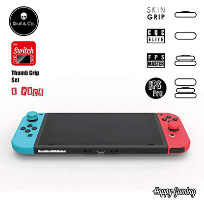 Skull & Co. Skin, CQC and FPS Thumb Grips Set Joystick Cap Analog Stick Cap for Nintendo Switch Joy-Con Controller - Neon Red+Blue, 3 Pairs(6pcs)