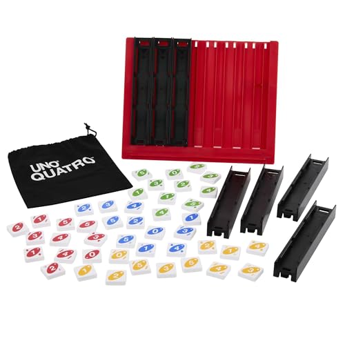 Mattel Games UNO Quatro Game with Colored Tiles & Plastic Grid for Adult, Family & Parties, 2 to 4 Players Ages 7 Years Old & Up