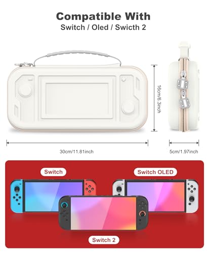 AIfasterfly Switch Carrying Case for Nintendo Switch 2 (2025)/Switch/OLED, Switch Travel Carrying Case Hard Shell Protective for Nintendo Switch 2 Accessories, 20 Game Card Slots - size: Case only-White