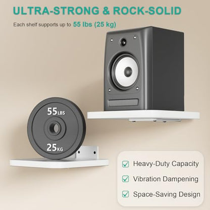 WALI Speaker Wall Mount, Heavy Duty Bookshelf Speaker Floating Wall Shelves, Surround Sound Speakers Stand for Living Room, Home Theater and Gaming Room, Holds up to 55 Lbs, (SWM302W), 1 Pair, White - color: White, size: 7.87" x 7.87"