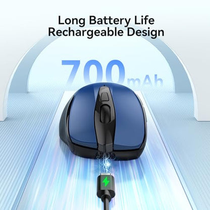 TECKNET Rechargeable Jiggler Wireless Mouse, Dual-Mode Connectivity, Blue | Silent USB A & Bluetooth Mouse, 6 Adjustable DPI, 6 Buttons, Ergonomic Design, Long Battery Life, Multi-Device Compatibility - color: Blue