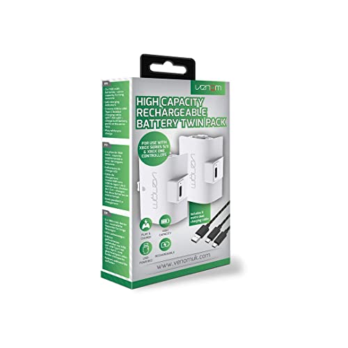 Venom Rechargeable Battery Pack for Xbox One, Xbox Series X & S, 2 Pack 1100mAh Controller Battery Pack Play and Charge Kit for Xbox Series X/S and Xbox One - color: 1100mAh (White)