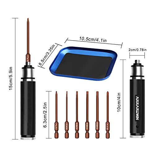 9Pcs RC Car Tool Kit 6 in 1 Hex Screwdriver Set with Tray,Cross Wrench | Hobby Repair Tool Kit Compatible with Most of RC Cars Truck Buggy Truggy Racing - color: Black With Brown Bits