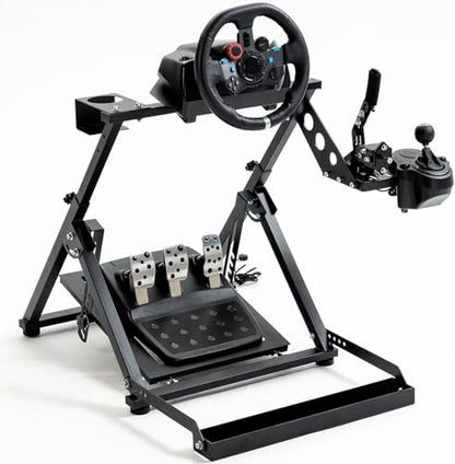 Hottoby X-Shaped Foldable Racing Steering Wheel Stand With Seat Fixing Slot and Water Cup Holder Fit for Logitech/for Thrustmaster/for Moza G29, G920, G923, T300RS Adjustable No Wheel
