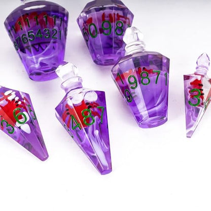 7PCS Potion DND Dice Set,Transparent Sharp Edge Die Set D&D RPG Polyhedral Dice,for Dungeons and Dragons TTRPG Games Roleplaying Games.(Purple with Spider) - color: Purple With Spider