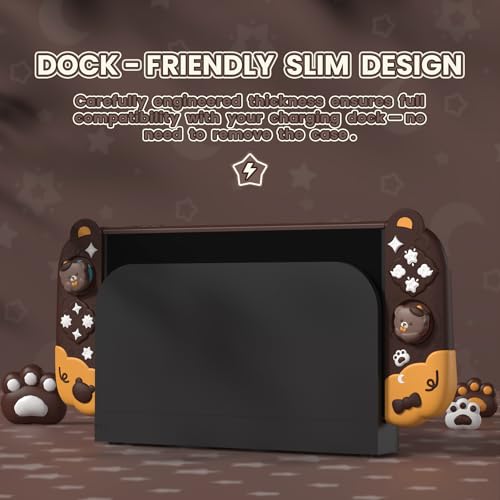 PlayVital Good Night Bear Dockable Case for Nintendo Switch 2 with Stand | Split Design Silicone Joycon Grips, PC Console Hard Shell, 2 Joystick Caps | Cute Protective Cover Bundle – Brown - color: Brown