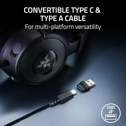Razer Kraken V4 X Wired Gaming Headset: 40 mm Drivers - Cardioid Mic - Memory Foam Cushions - Chroma RGB Lighting - Type C & A Cable - PC, Mac, PS5, Nintendo Switch, Steam Deck, Smartphone (Renewed)