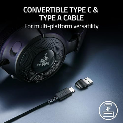 Razer Kraken V4 X Wired Gaming Headset: 40 mm Drivers - Cardioid Mic - Memory Foam Cushions - Chroma RGB Lighting - Type C & A Cable - PC, Mac, PS5, Nintendo Switch, Steam Deck, Smartphone (Renewed)