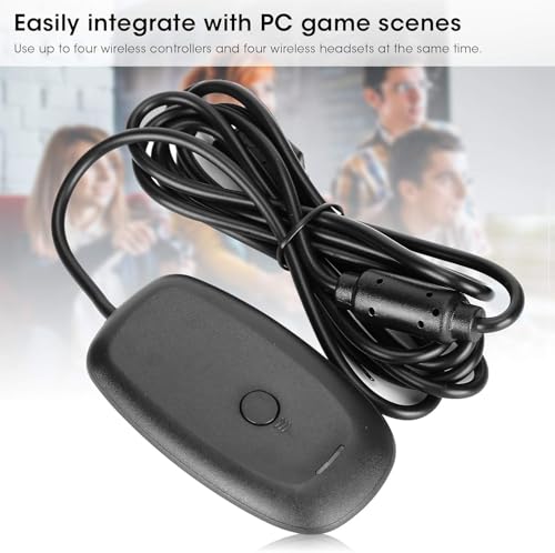 Wireless USB Gaming Receiver Adapter for Xbox 360 Controller, Compatible with Windows 11/10/8/7 PC, Plug & Play, Supports Up to 4 Controllers, Black