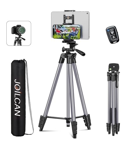 JOILCAN 67" Camera Tripod, Phone Tripod for iPad with Remote Carry Bag | Tablet Tripod for Video Recording Vlog Photo, Aluminum Lightweight Travel Tripods - color: Grey