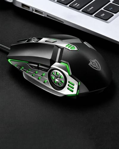 Wired Gaming Mouse, 4-Color Breathing Light, 800-3200 DPI Optical Ergonomic Mouse with Programmable 6 Buttons for PC Laptop (Black) - color: Black