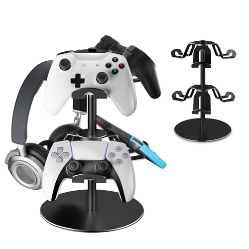 ZHGM Controller Stand 2 Tiers, Universal Gaming Headphone Stand Compatible with Xbox PS5 PS4 Nintendo Switch Pro, Aluminum Headset Holder Organizer Rack, Desktop Gamepads Holder, Black - color: Black