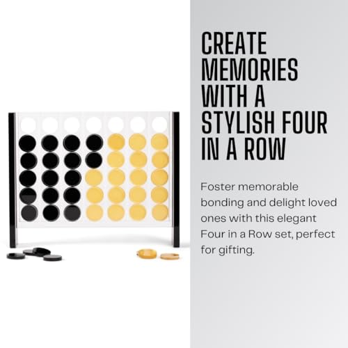 Unique Four in a Row - Acrylic 4 in a Row Game - Board Game Decor - Coffee Table Game - 2 Player Family Game - Connect The Four Pieces - Classic Strategy Game (Black and Gold) - color: Black and Gold