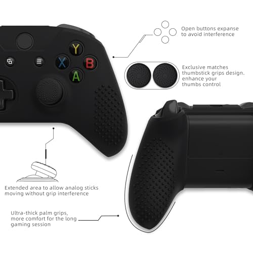 eXtremeRate PlayVital Soft Anti-Slip Silicone Controller Cover Skins Thumb Grips Caps Protective Case for Xbox One X/S Controller (Model 1708)- Black - color: Black