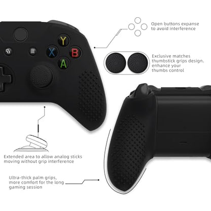 eXtremeRate PlayVital Soft Anti-Slip Silicone Controller Cover Skins Thumb Grips Caps Protective Case for Xbox One X/S Controller (Model 1708)- Black - color: Black