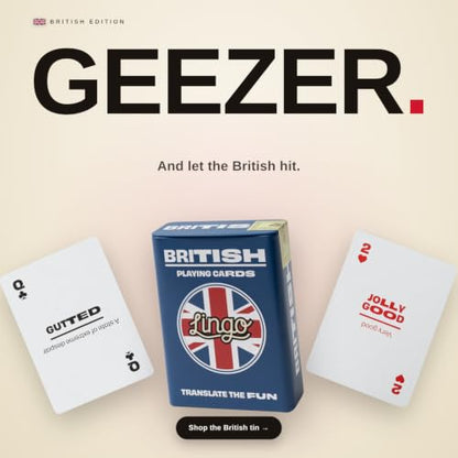 Lingo British Slang Playing Cards in Premium Travel Tin | Learn Funny British English Expressions | Luxury Gift Box for Anglophiles & London Travelers | Hilarious Card Game for Adults