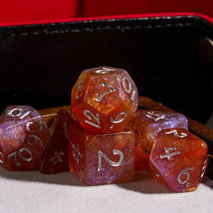 Glitter DND Dice Set Brown Polyhedral Dice for D&D Tabletop Games | Leather Storage Bag, DM Gift, for Dungeons and Dragons Role Playing Games - color: Glitter-brown