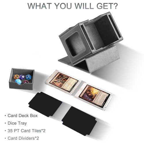 CMFYlive Card Deck Box for Commander Deck Box MTG Deck Box Fits 100 Double Sleeved Cards, Magic Commander TCG Card Storage Box with 2 Dividers,Drawstring Bag and 1 Toploader (Black/Grey) - color: Black/Grey