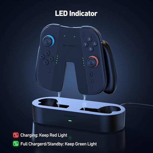 NEWDERY Charging Grip & Charging Dock for Switch 2 | Magnetic Grip Controller Compatible with Switch 2 Joycons, Play While Charging with LED Indicator, Black