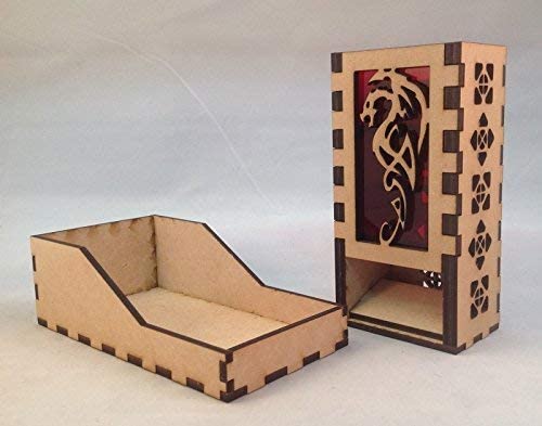 Dragon Mini Dice Tower v1 Red Acrylic Window Laser Cut MDF Unique Fast Shipping