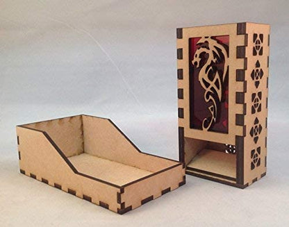 Dragon Mini Dice Tower v1 Red Acrylic Window Laser Cut MDF Unique Fast Shipping