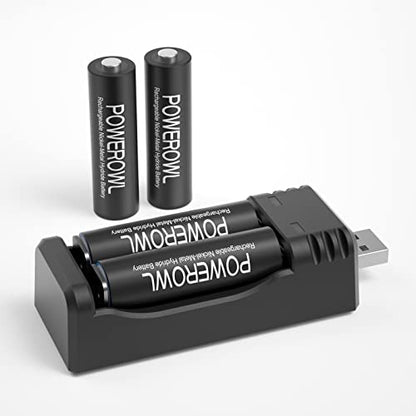 POWEROWL Rechargeable AA Batteries with Charger, for Xbox Controller, 2800mAh High Capacity Low Self Discharger NiMH Double A Battery, 4 Pack
