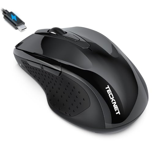 TECKNET Rechargeable Jiggler Wireless Mouse, Dual-Mode Connectivity, Black | Silent USB A & Bluetooth Mouse, 6 Adjustable DPI, 6 Buttons, Ergonomic Design, Long Battery Life, Multi-Device Compatibility - color: Black